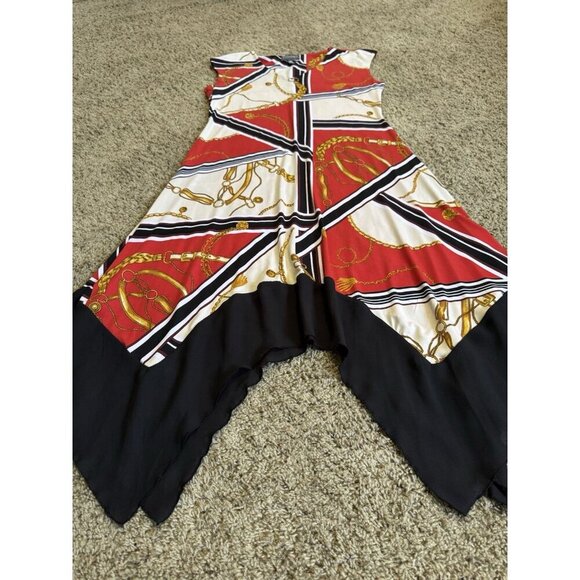 Womens Asymmetrical Maxi Dress Baroque Chain Print Vneck Boho Cottagecore Sz 10 - Picture 7 of 7